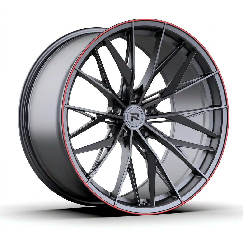 RZR CXXXVI forged wheel — Gunmetal / Red Pinstripe