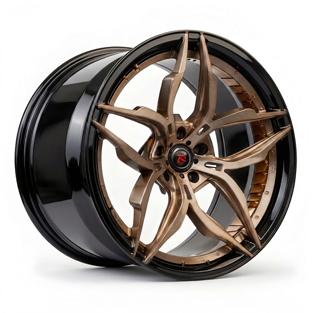 RZR XVI forged wheel — Brushed Bronze / Polished Lip / Visible Hardware