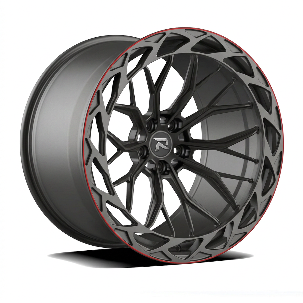 RZR CXXXIX forged wheel — Gunmetal / Red Pinstripe