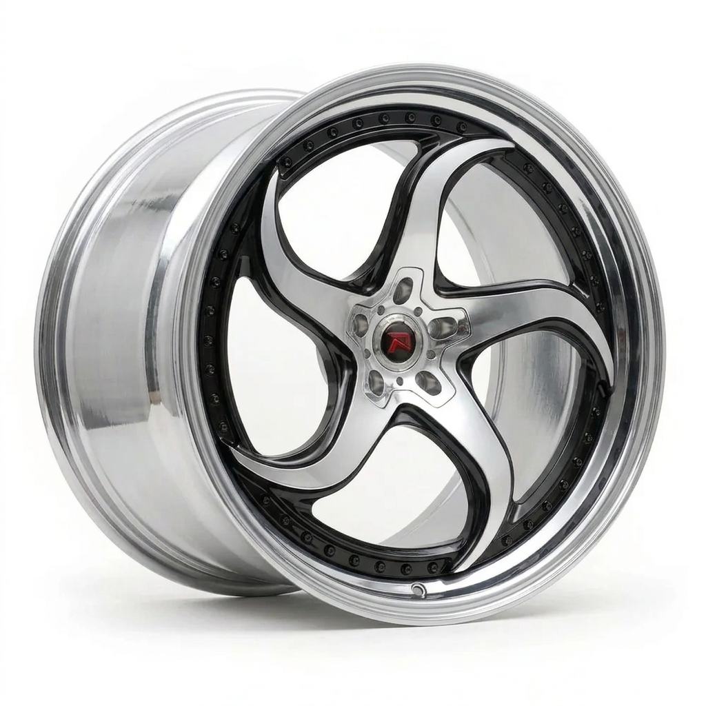 RZR XXVII forged wheel — Liquid Silver Chrome / Black Accents