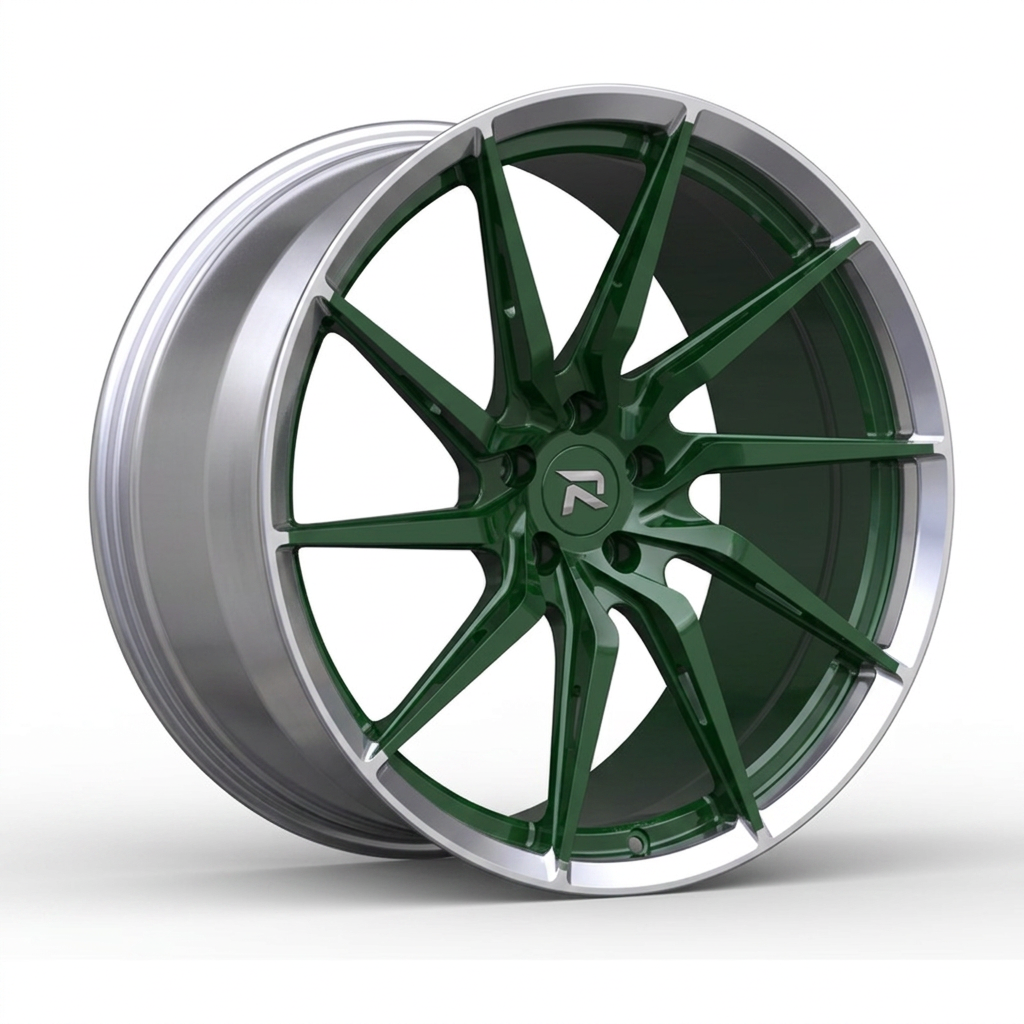RZR CXLIV forged wheel — British Racing Green / Polished Lip