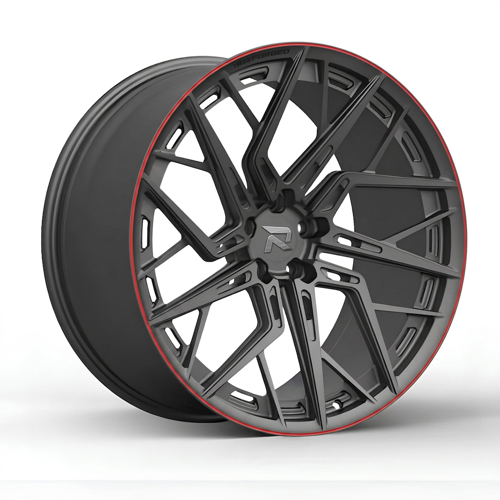 RZR CLIV forged wheel — Gunmetal / Red Pinstripe
