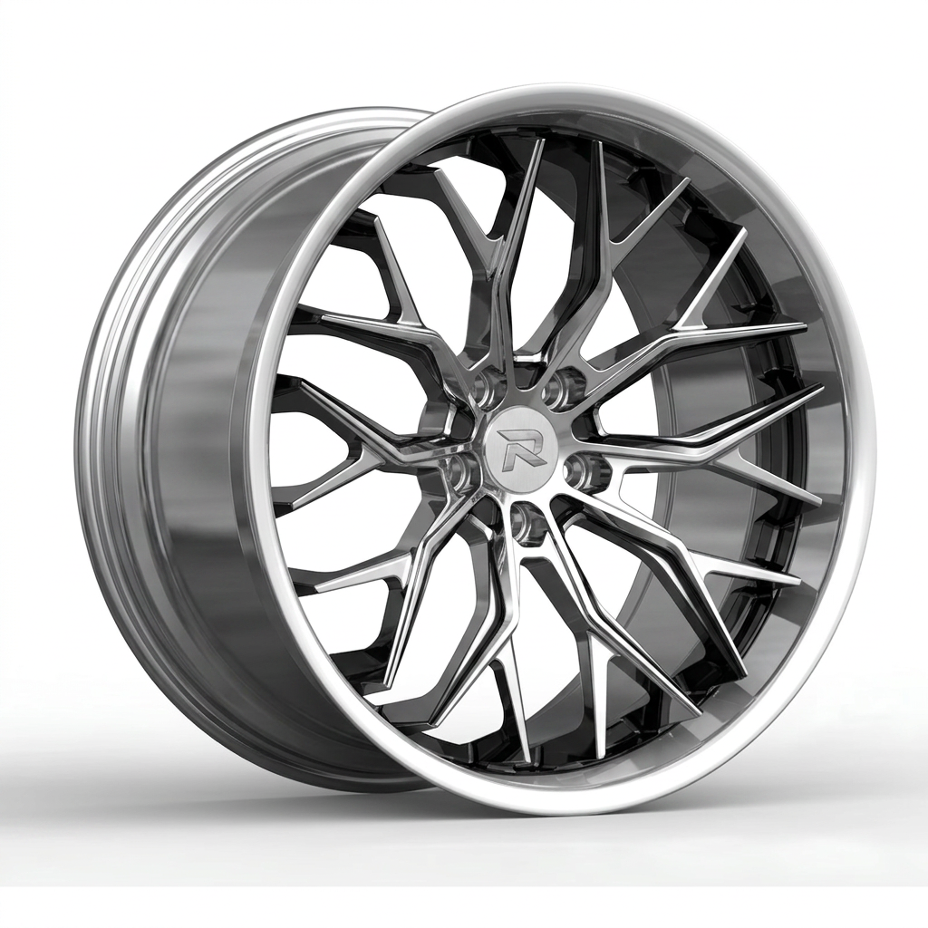 RZR CXCVI forged wheel — Liquid Silver Chrome / Black Accents