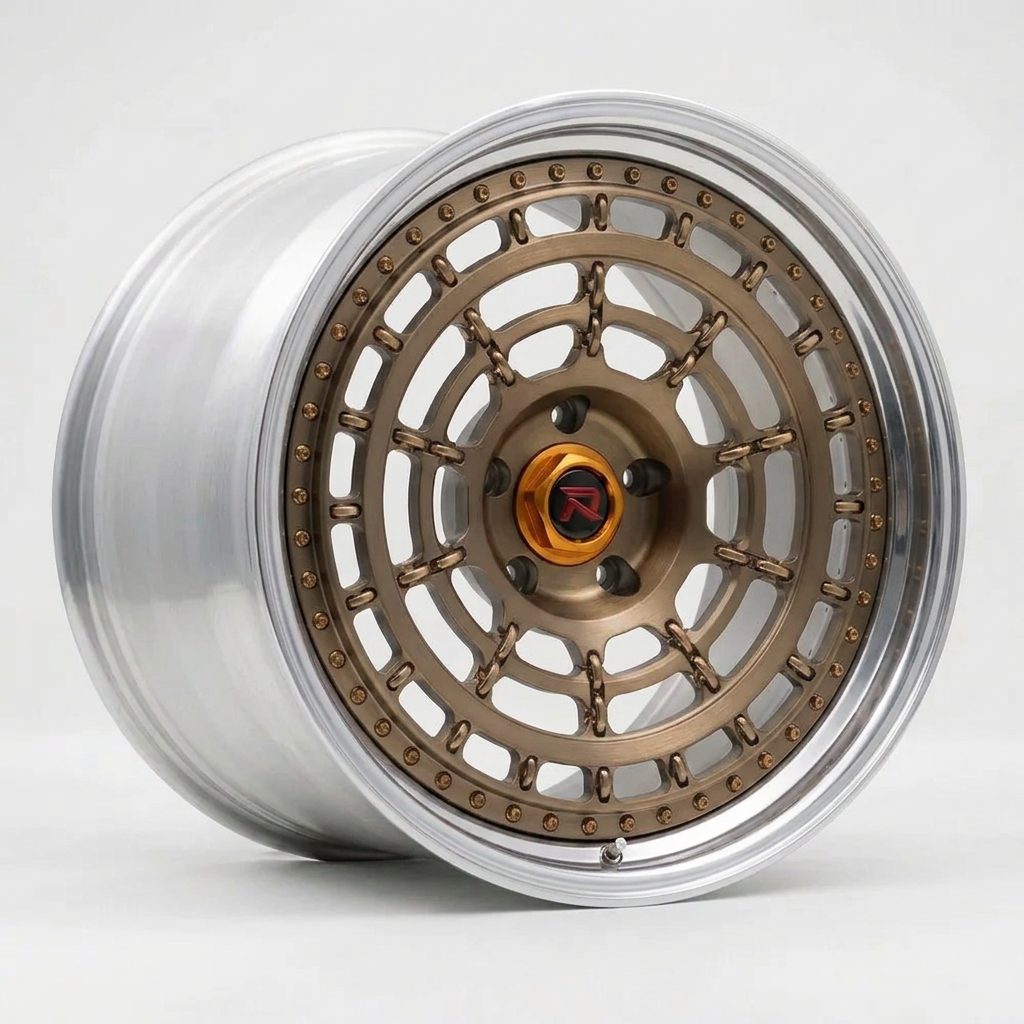 RZR XLII forged wheel — Brushed Bronze / Polished Lip