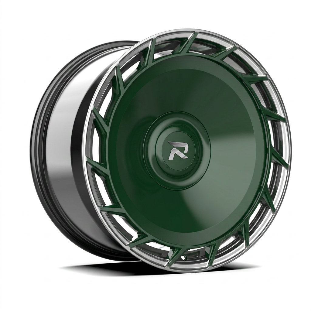 RZR CLXXXII forged wheel — British Racing Green / Polished Lip