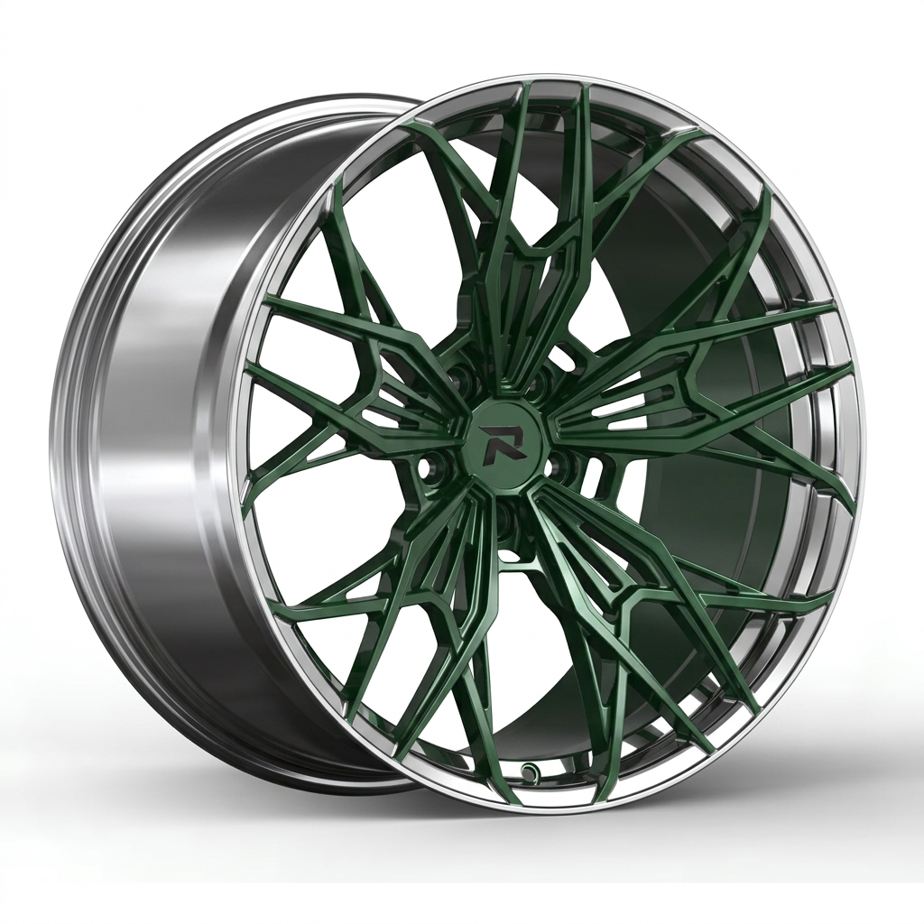 RZR CLXXXVI forged wheel — British Racing Green / Polished Lip