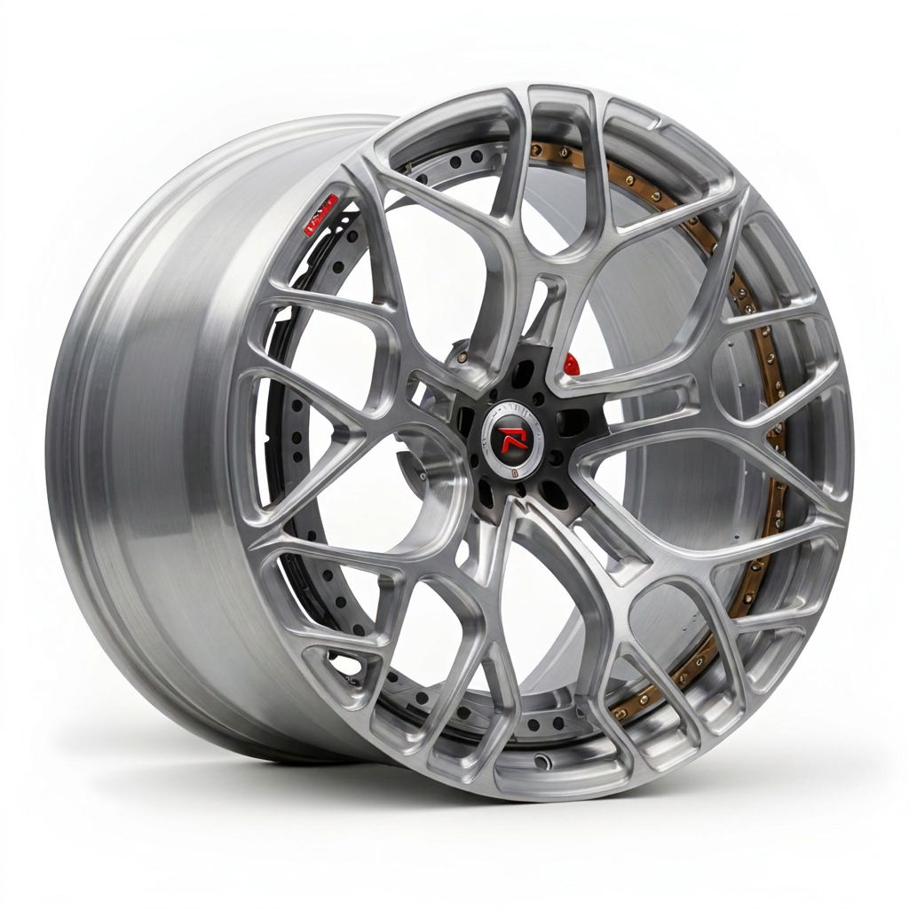 RZR XII forged wheel — Brushed Silver / Bronze Hardware