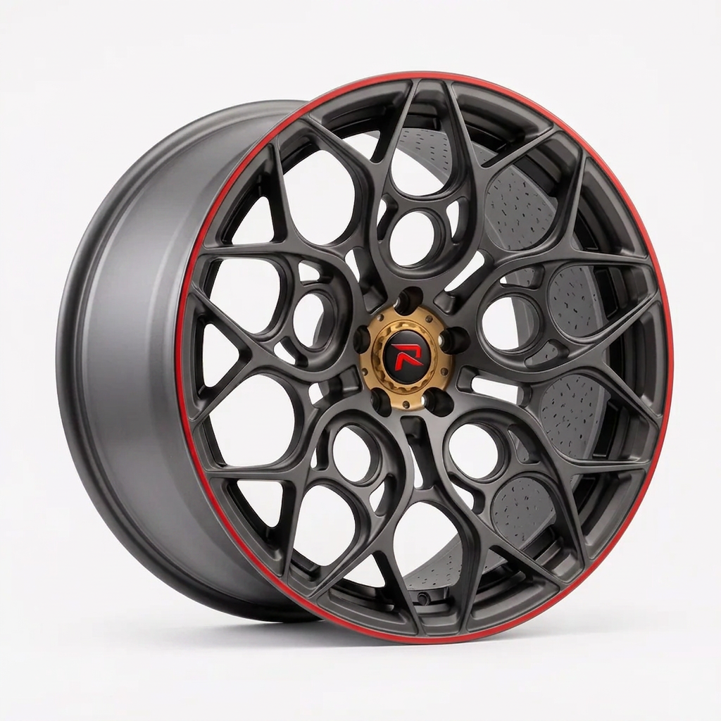 RZR XXXVI forged wheel — Gunmetal / Red Pinstripe