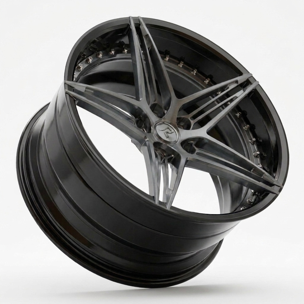 RZR VII forged wheel — Brushed Dark Graphite / Gloss Black Barrel