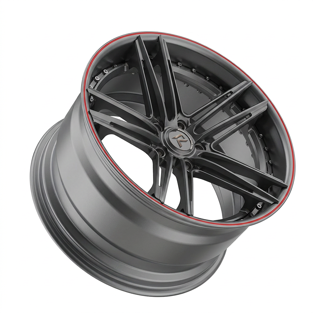RZR LXIX forged wheel — Gunmetal / Red Pinstripe
