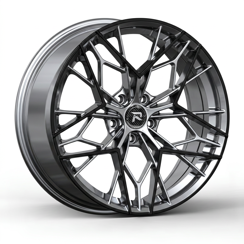 RZR CLVI forged wheel — Liquid Silver Chrome / Black Accents