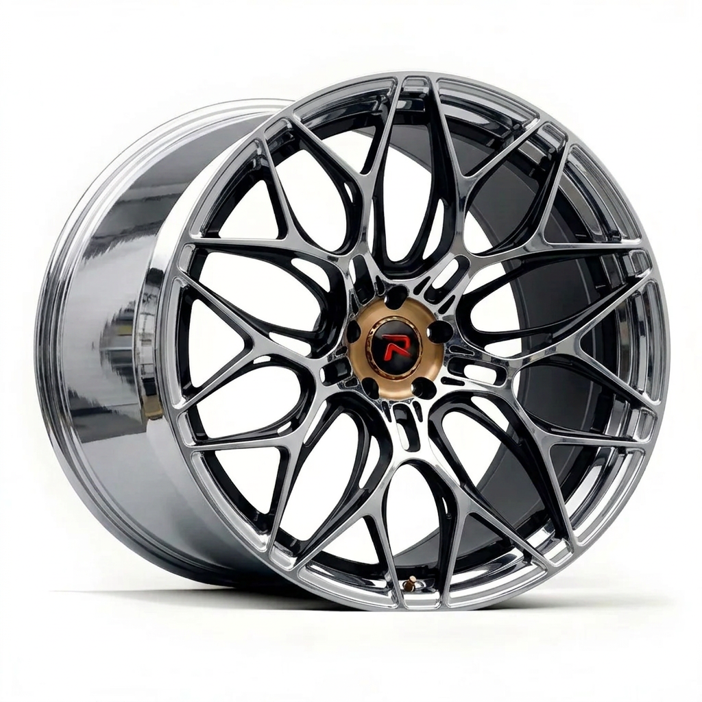 RZR XLVII forged wheel — Liquid Silver Chrome / Black Accents