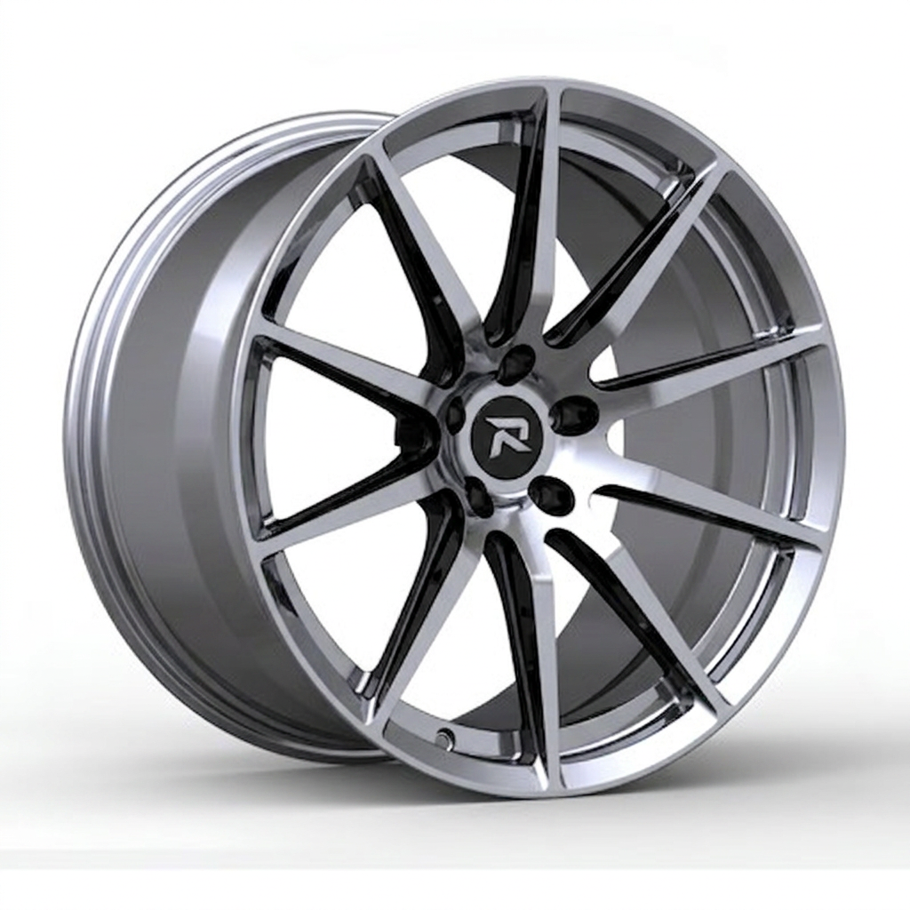 RZR CXCVIII forged wheel — Liquid Silver Chrome / Black Accents
