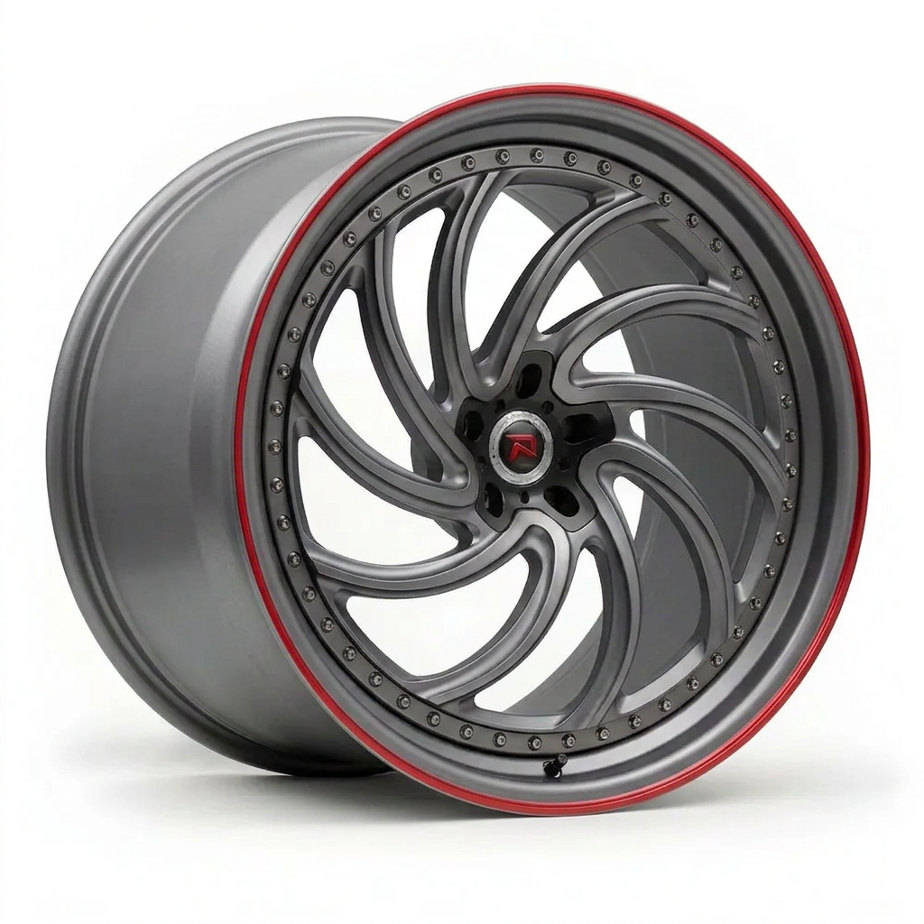 RZR XXIII forged wheel — Gunmetal / Red Pinstripe