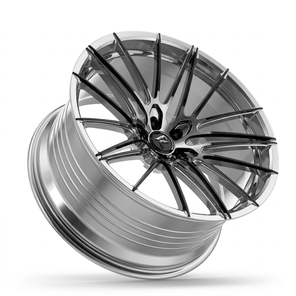 RZR LXXIII forged wheel — Liquid Silver Chrome / Black Accents