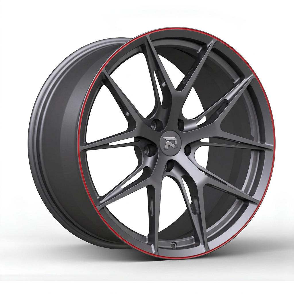 RZR CXCVII forged wheel — Gunmetal / Red Pinstripe