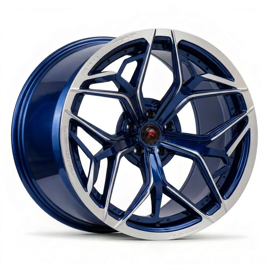 RZR XIII forged wheel — Gloss Candy Blue / Polished Silver Face