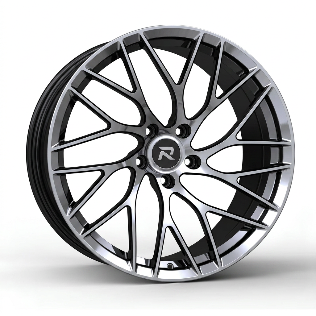 RZR CXIV forged wheel — Liquid Silver Chrome / Black Accents