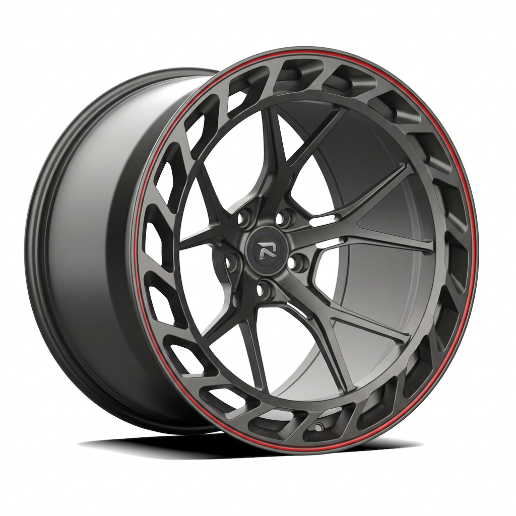 RZR CLXXXV forged wheel — Gunmetal / Red Pinstripe