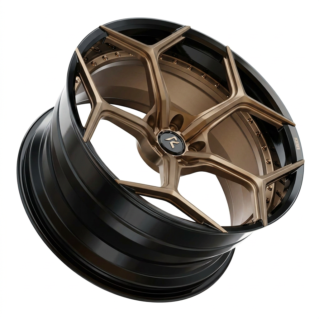 RZR VI custom forged wheel in Satin Bronze / Gloss Black Lip
