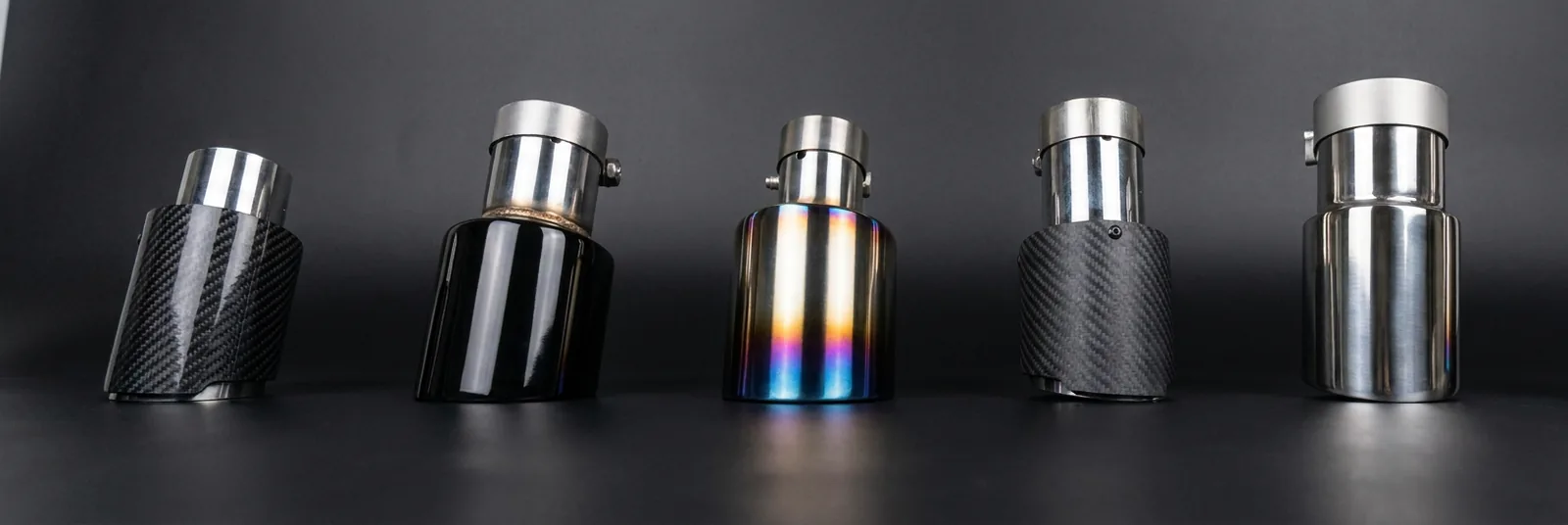 Exhaust tip finish options: carbon fiber, gloss black, blue torched, matt carbon, stainless polished