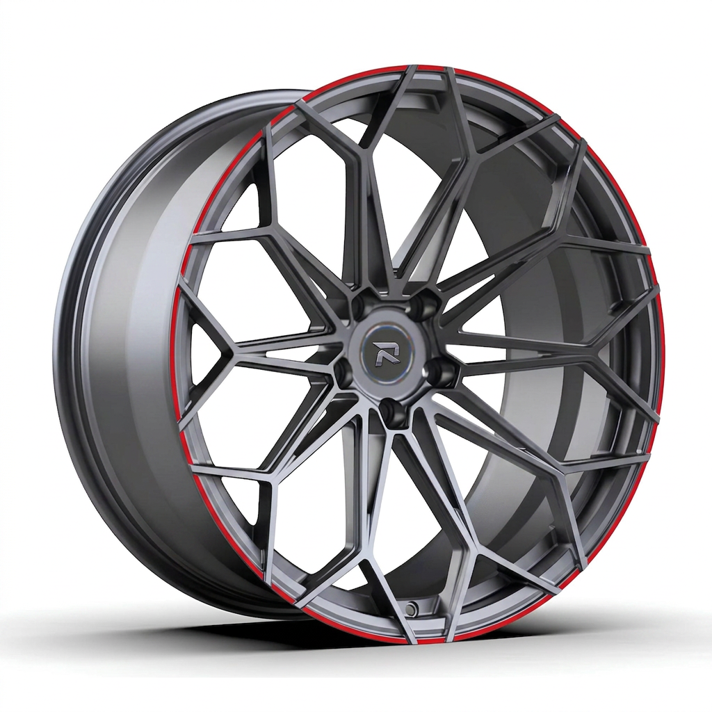 RZR CXXV forged wheel — Gunmetal / Red Pinstripe