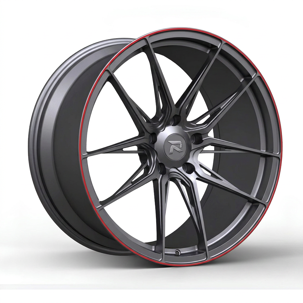 RZR CXCIX forged wheel — Gunmetal / Red Pinstripe