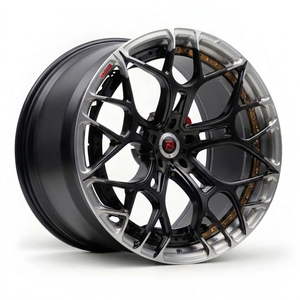 RZR XII forged wheel — Matte Black / Brushed Silver Spoke Faces / Bronze Barrel