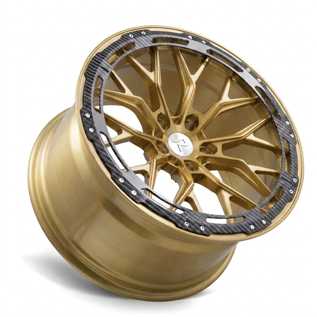 RZR LXX forged wheel — Brushed Gold / Carbon Fibre Lip