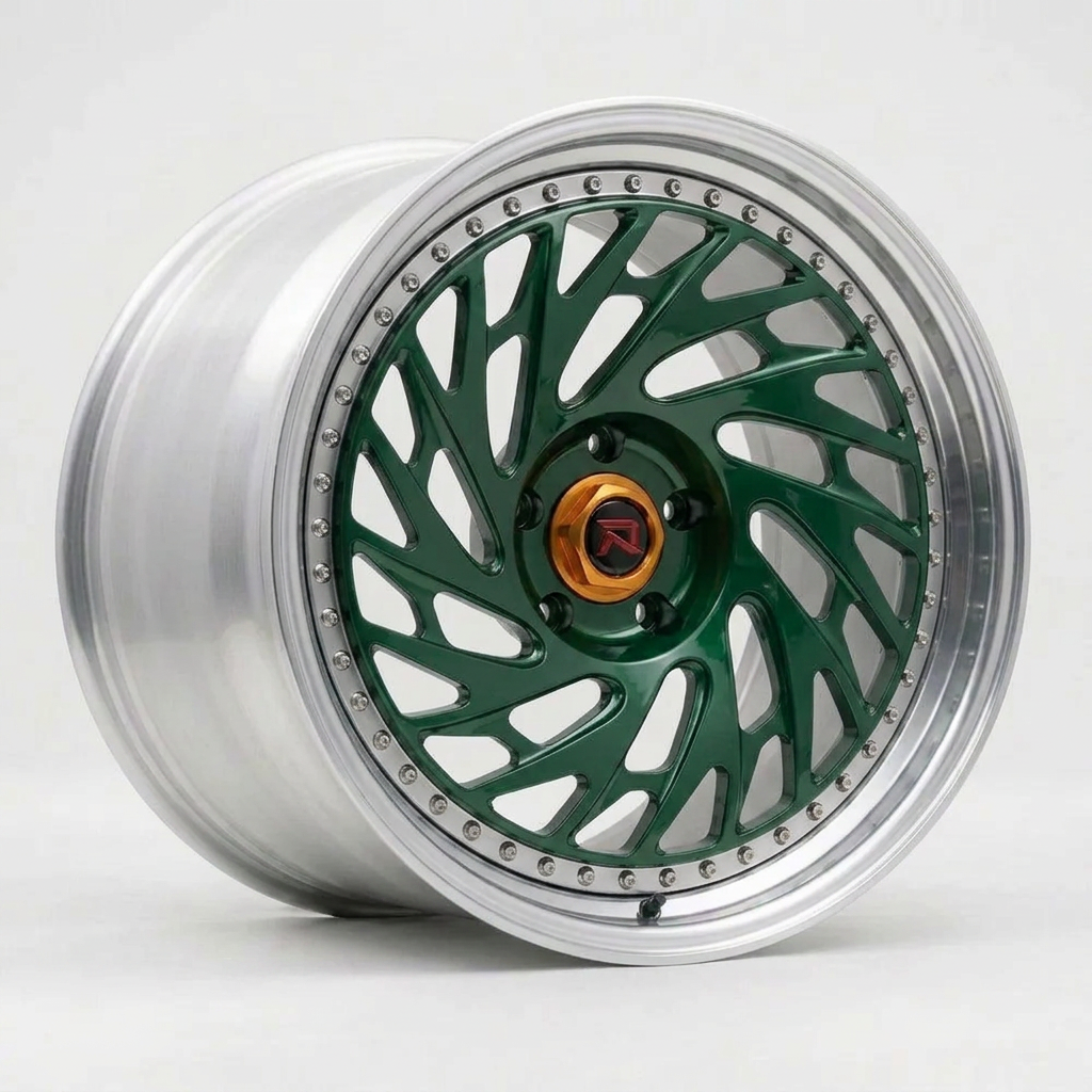 RZR LVI forged wheel — British Racing Green / Polished Lip