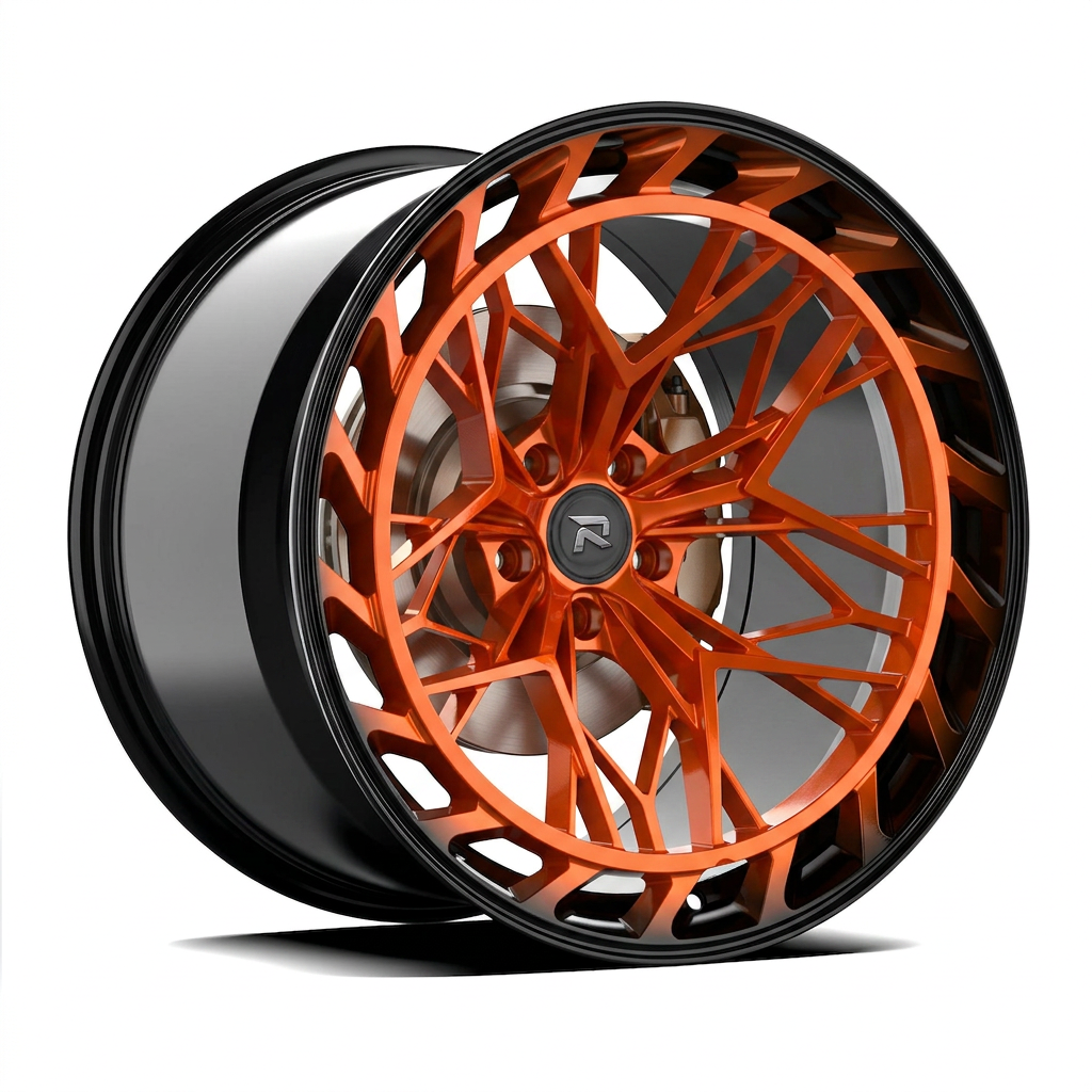RZR CLXIX forged wheel — Candy Orange / Gloss Black Lip