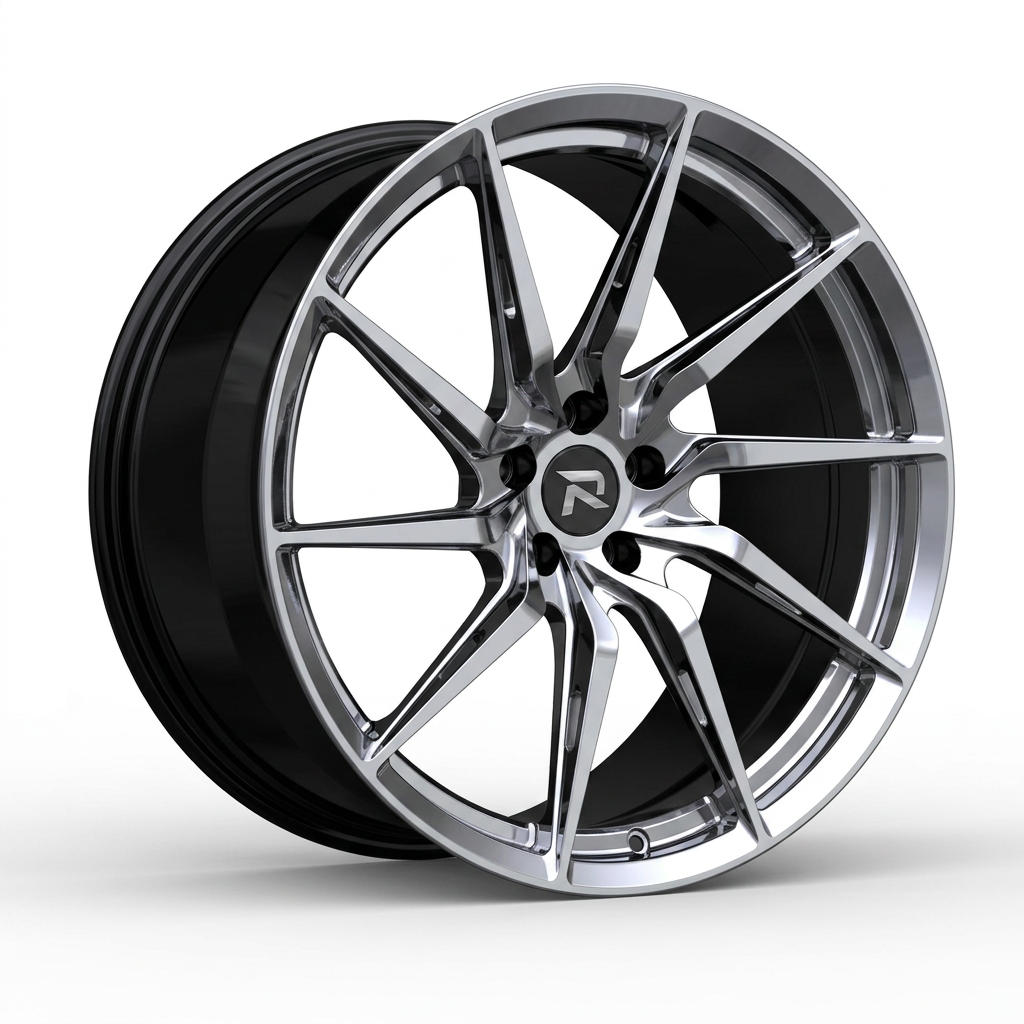 RZR CXLIV forged wheel — Liquid Silver Chrome / Black Accents