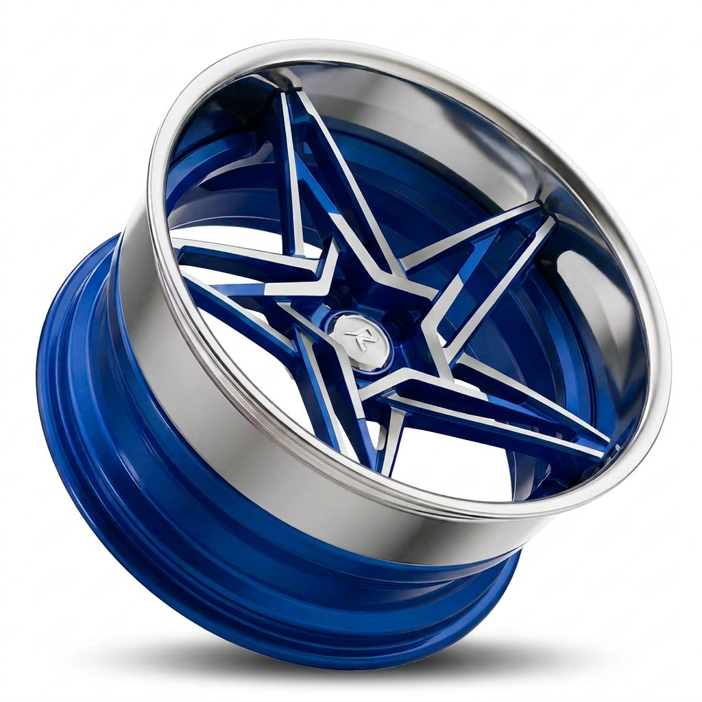 RZR IX forged wheel — Candy Blue / Machined Spokes / Polished Chrome Lip