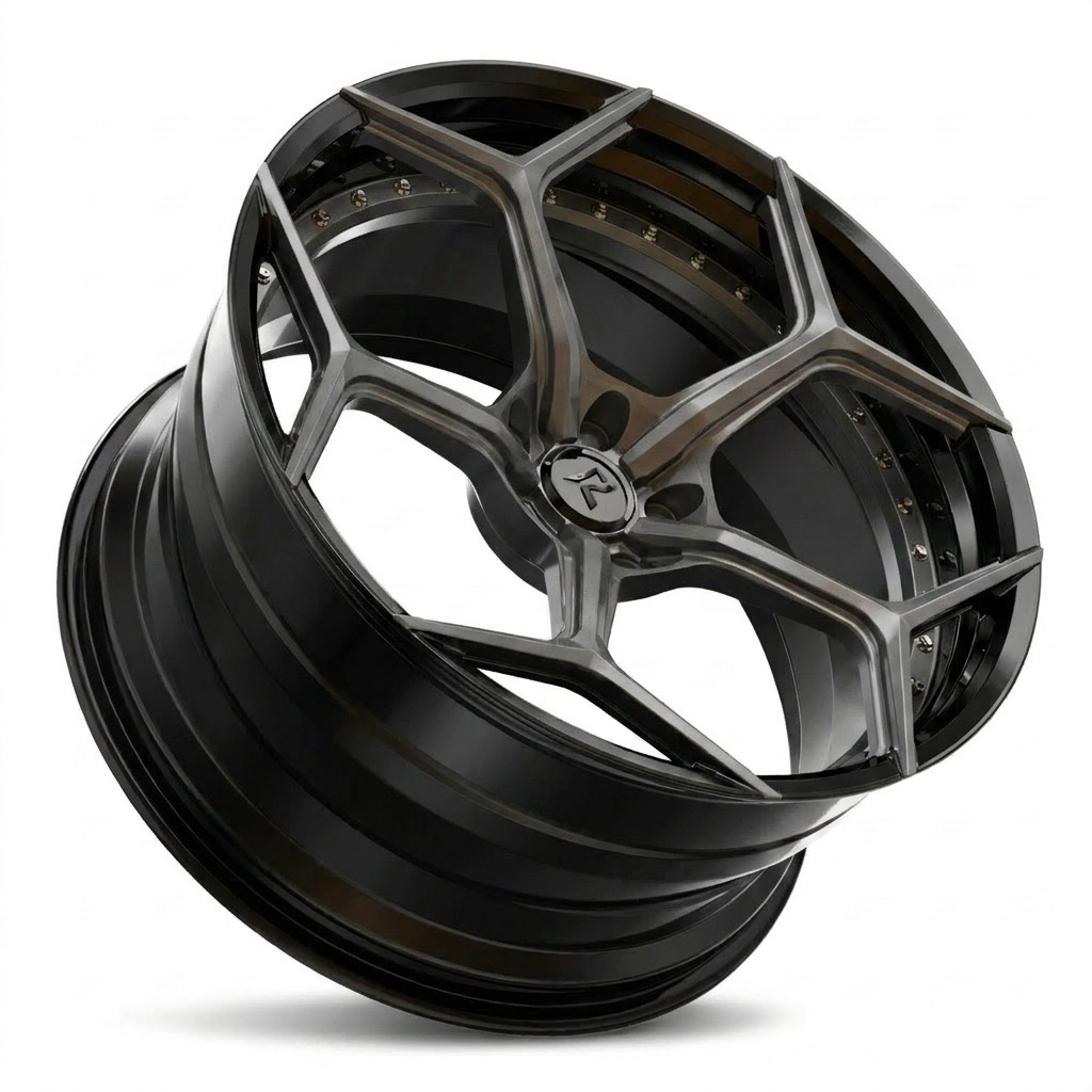 RZR VI custom forged wheel in Brushed Dark Graphite / Gloss Black Lip
