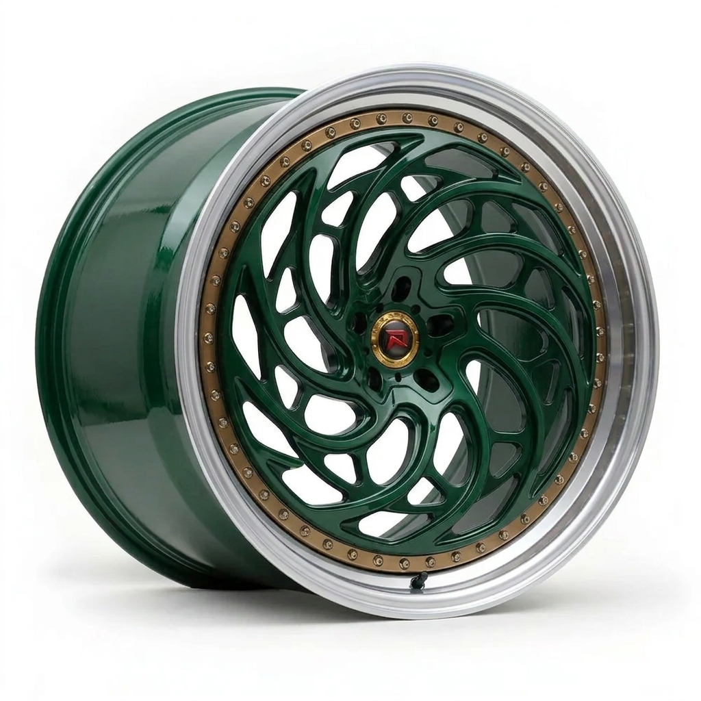 RZR XXVIII forged wheel — British Racing Green / Polished Lip