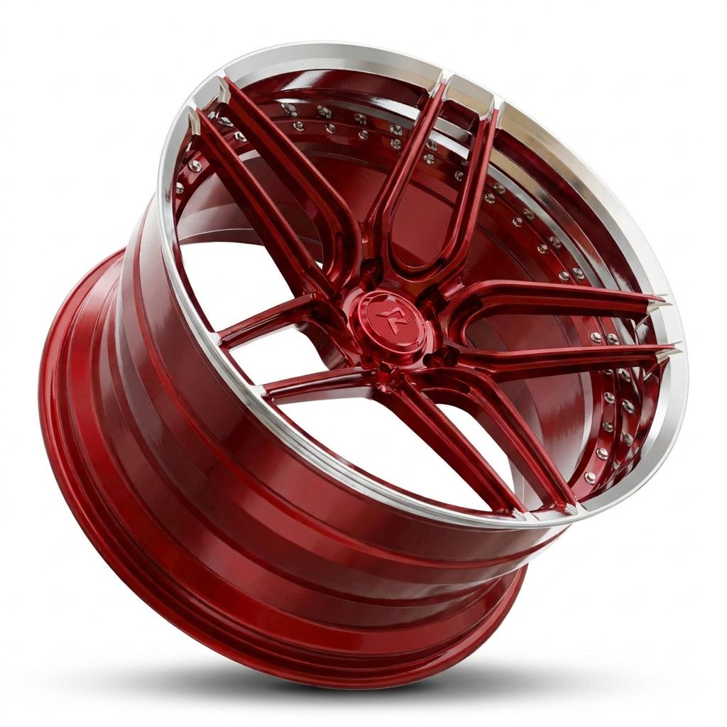 RZR IV forged wheel — Candy Red / Polished Chrome Lip