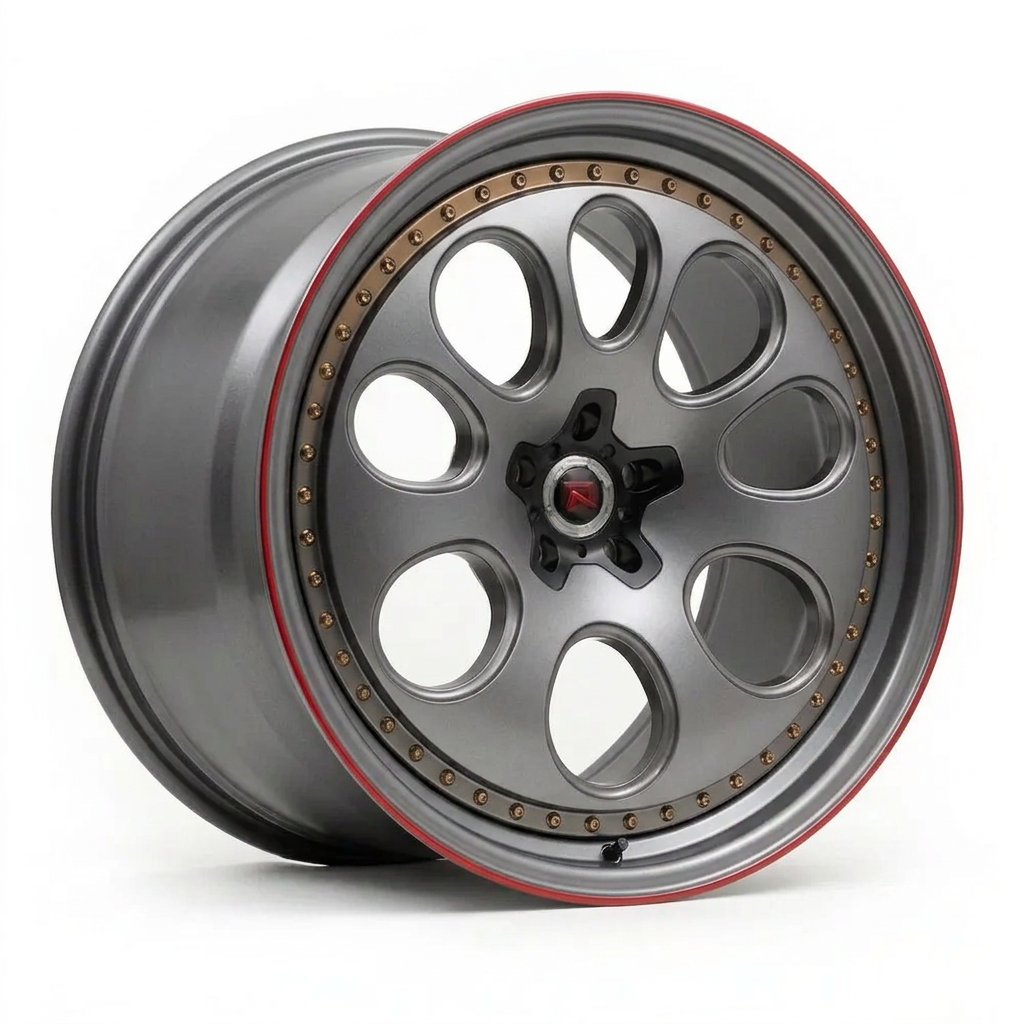 RZR XXIV forged wheel — Gunmetal / Red Pinstripe