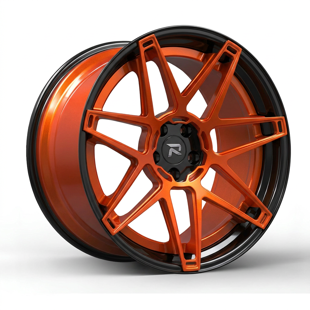 RZR CLXIV forged wheel — Candy Orange / Gloss Black Lip