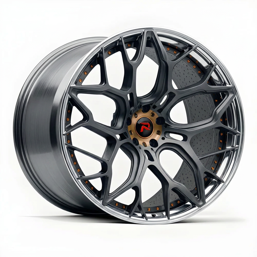 RZR XVII forged wheel — Graphite Machined / Polished Lip