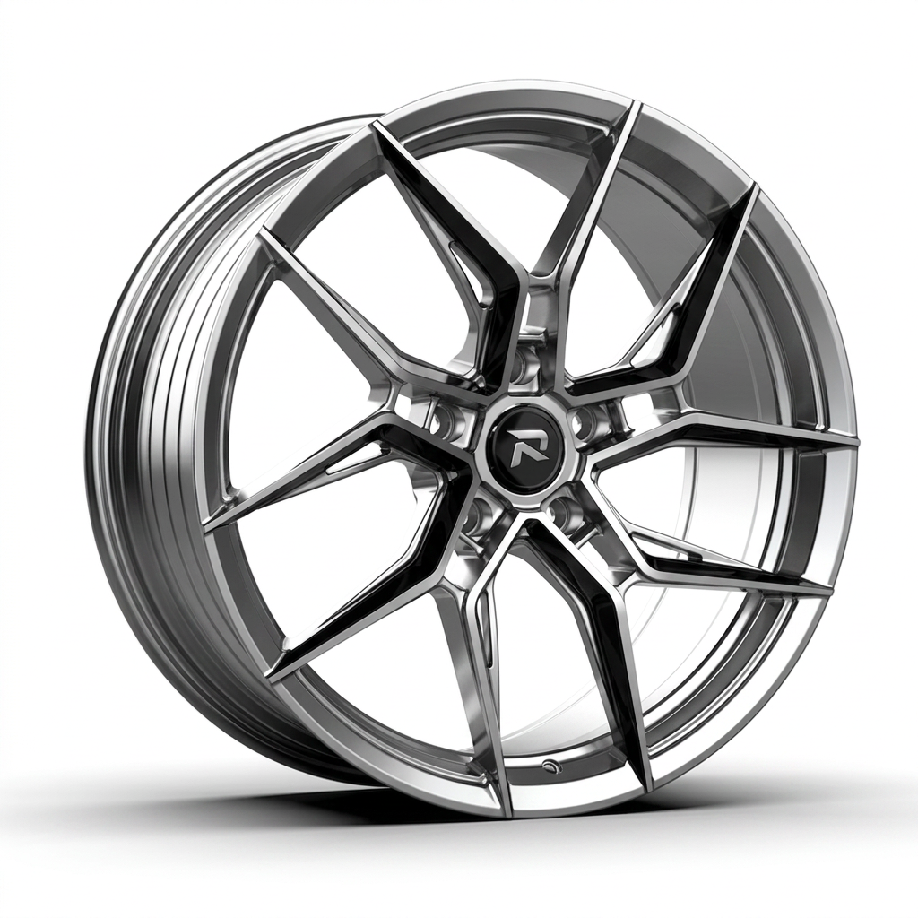 RZR CXXII forged wheel — Liquid Silver Chrome / Black Accents