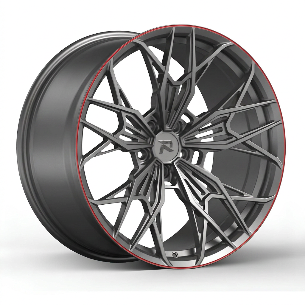 RZR CLXXXVI forged wheel — Gunmetal / Red Pinstripe