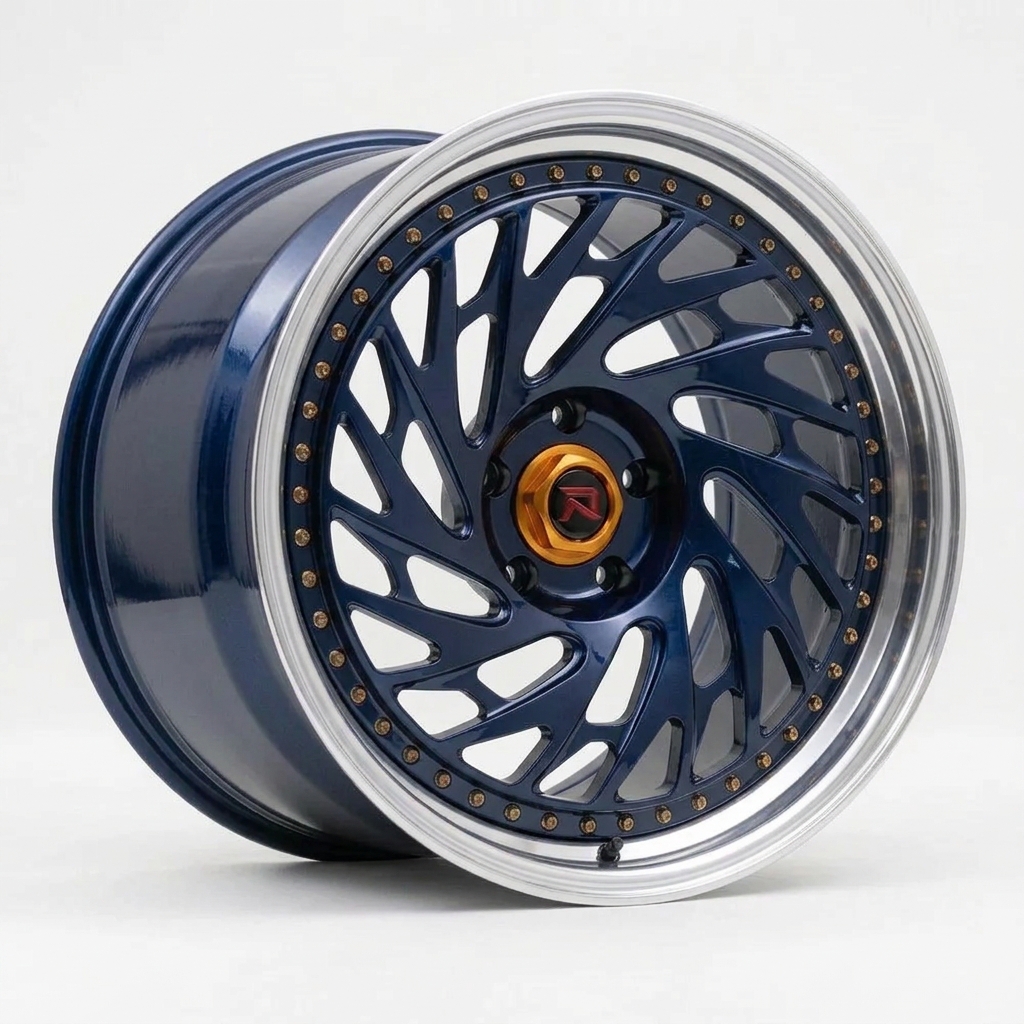 RZR LVI forged wheel — Midnight Blue Pearl / Polished Lip