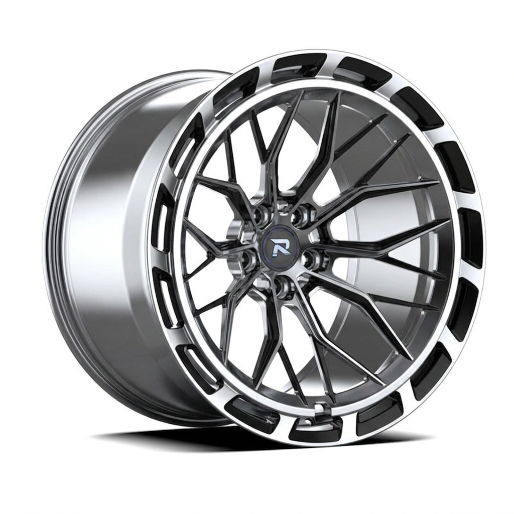RZR CXLVIII forged wheel — Liquid Silver Chrome / Black Accents