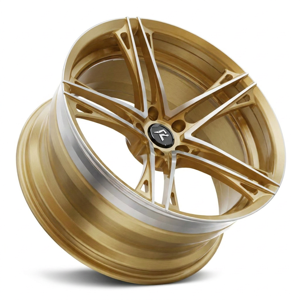 RZR V forged wheel — Brushed Gold / Polished Spoke Edges