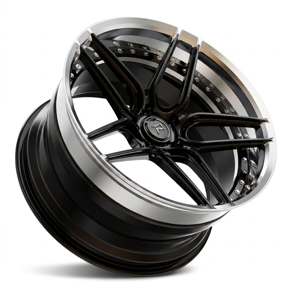 RZR IV forged wheel — Gloss Black Face / Polished Chrome Lip