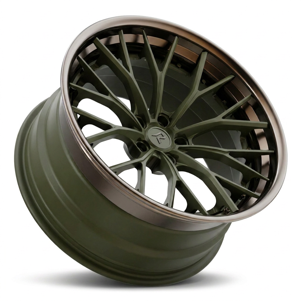 RZR III forged wheel — Matt Military Green / Brushed Bronze Lip