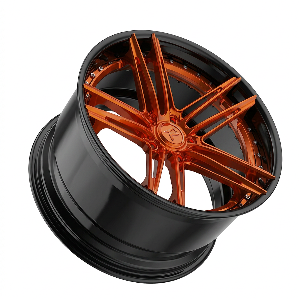 RZR LXIX forged wheel — Candy Orange / Gloss Black Lip