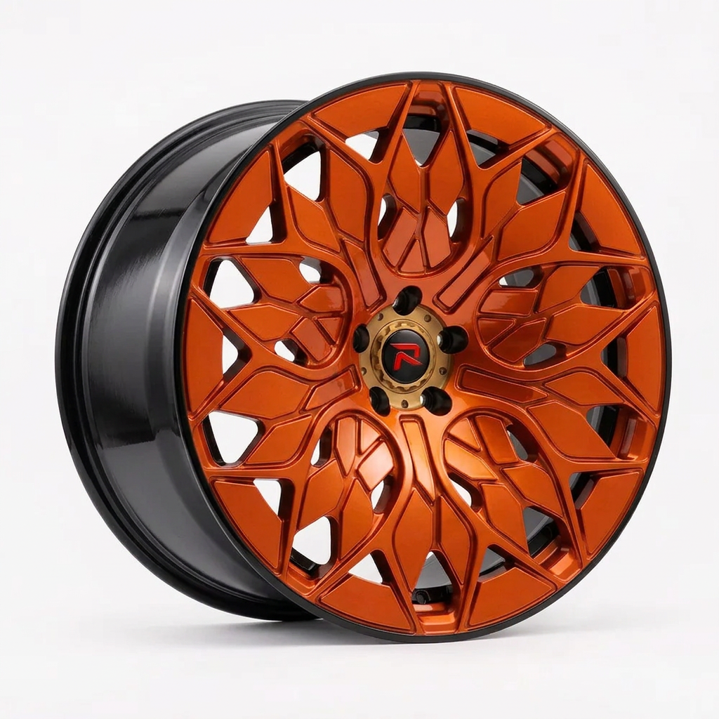 RZR L forged wheel — Candy Orange / Gloss Black Lip
