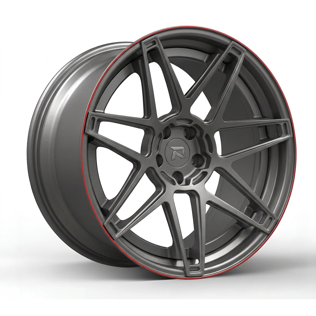 RZR CLXIV forged wheel — Gunmetal / Red Pinstripe