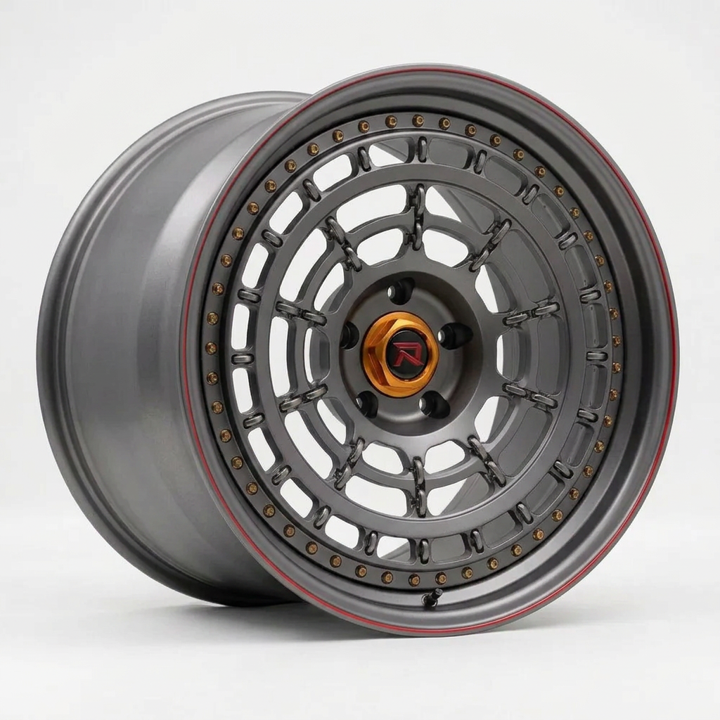 RZR XLII forged wheel — Gunmetal / Red Pinstripe